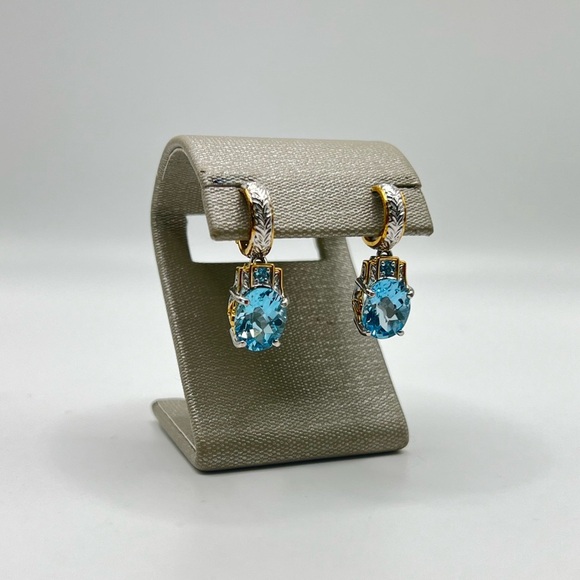 Gems en Vogue Blue Topaz Dangle Earrings - Picture 1 of 7